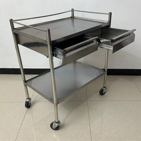 Instrument Trolley with 2 Side Drawers SS | Dressing Trolley - Image 2