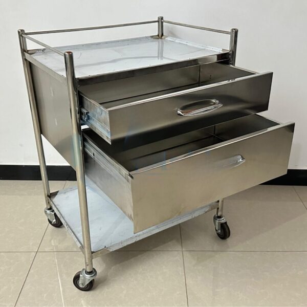 Instrument Trolley with 2 Large Drawers Stainless Steel | Dressing Trolley - Image 2